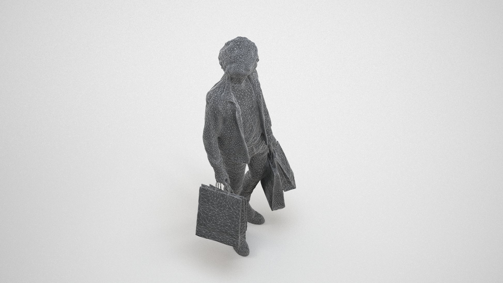 realistic 3D man casual shopping, scanned archviz people for Blender and 3ds Max, wireframe three-quarter view