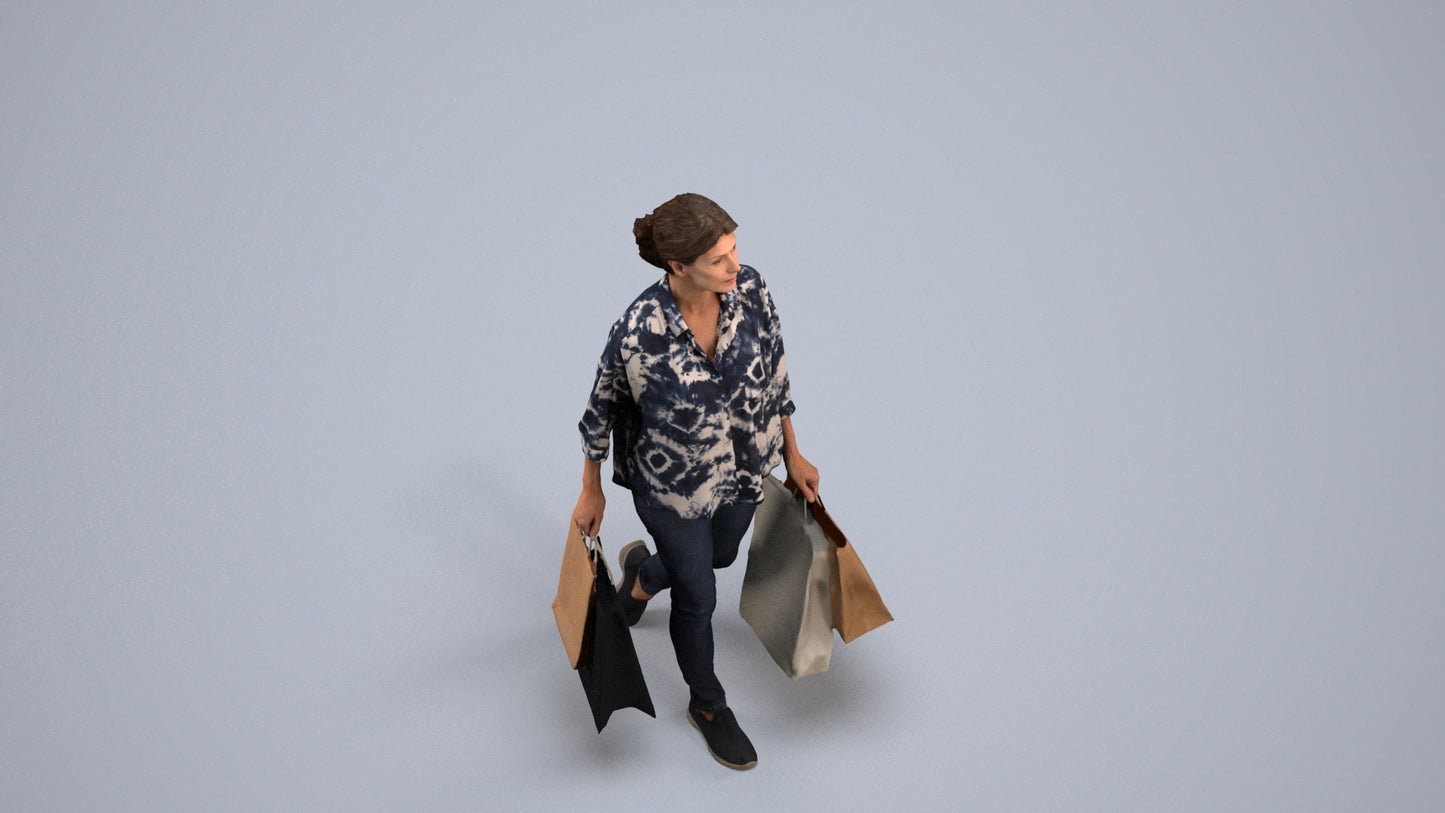 3D scanned woman shopping casual, photorealistic archviz people for Enscape and SketchUp, back view render