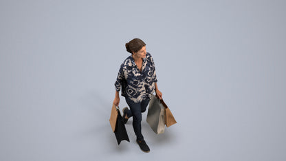 3D scanned woman shopping casual, photorealistic archviz people for Enscape and SketchUp, back view render