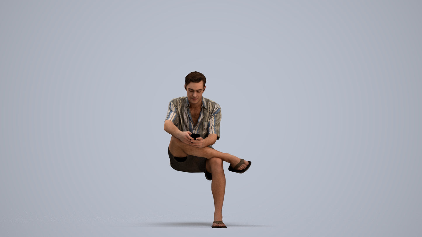 realistic 3D man casual sitting, scanned archviz people for Blender and 3ds Max, standing pose render