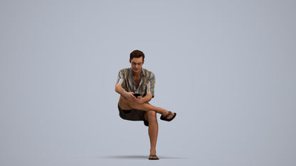 realistic 3D man casual sitting, scanned archviz people for Blender and 3ds Max, standing pose render