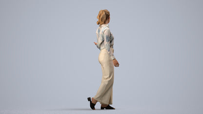 3D scanned woman walking casual, photorealistic archviz people for Enscape and SketchUp, side view render