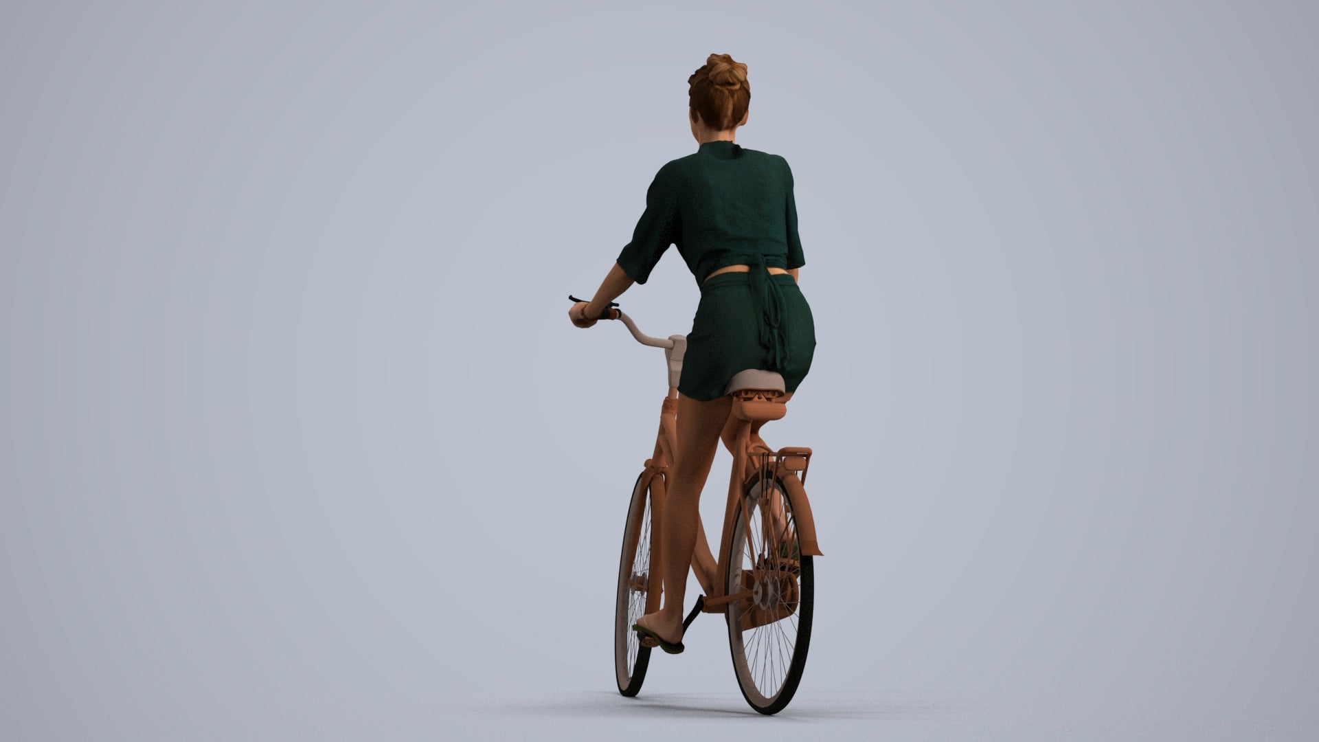 realistic 3D human woman casual cycling, archviz people FBX OBJ for Blender, front view render
