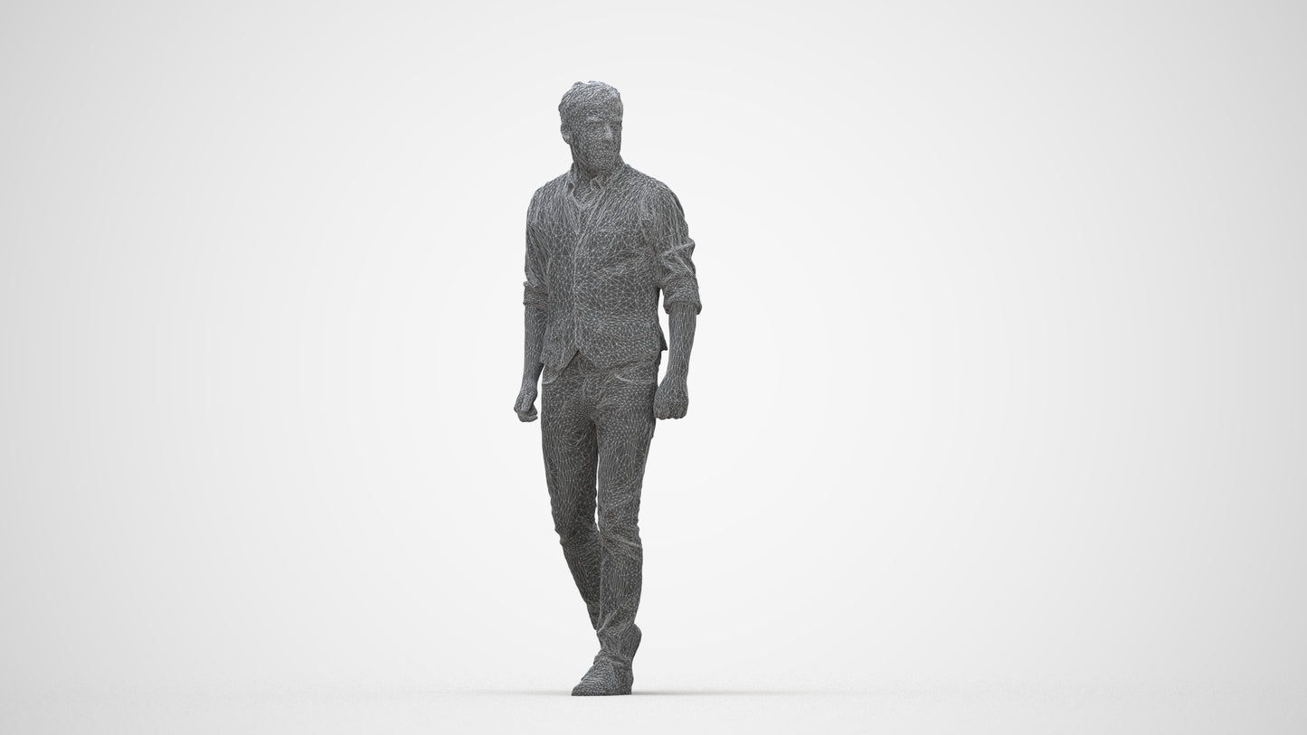 realistic 3D human man casual walking, archviz people FBX OBJ for Blender, wireframe back view
