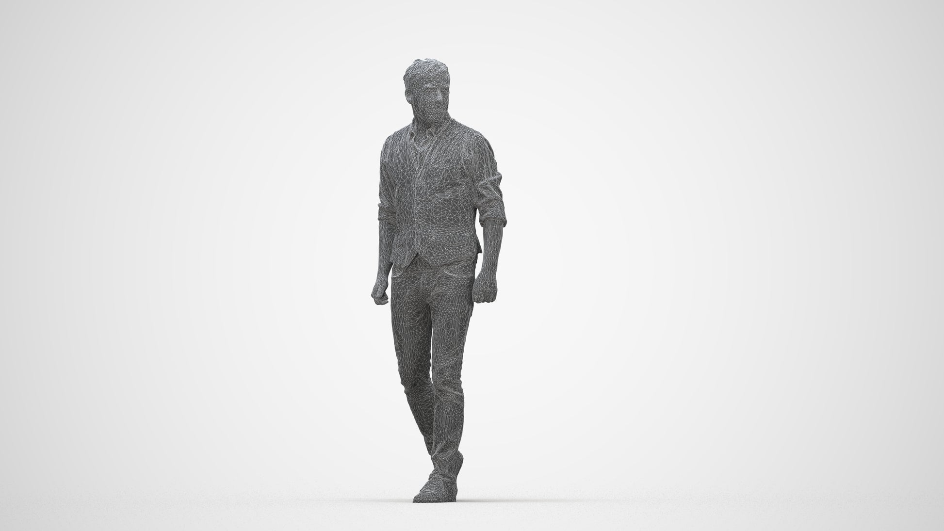 realistic 3D human man casual walking, archviz people FBX OBJ for Blender, wireframe back view