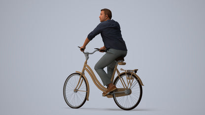 3D scanned man cycling casual, photorealistic archviz people for Enscape and SketchUp, three-quarter view render
