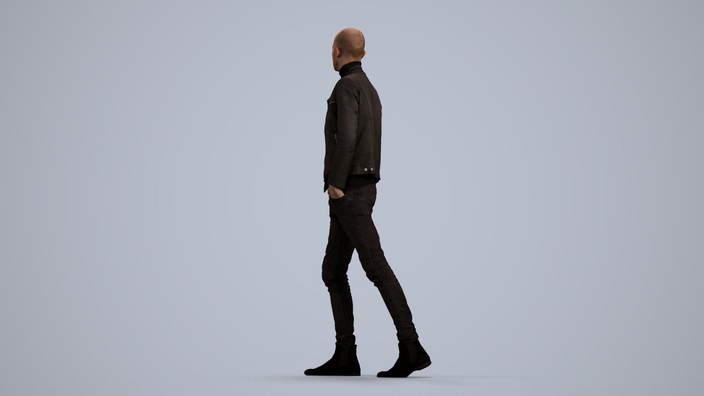 3D scanned man walking casual, photorealistic archviz people for Enscape and SketchUp, front view render