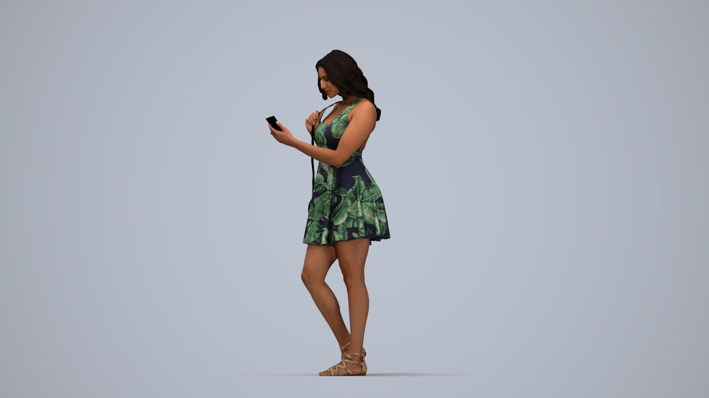 3D people model woman standing, scanned human for 3ds Max rendering, top-down view render