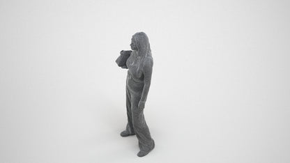 realistic 3D woman casual standing, scanned archviz people for Blender and 3ds Max, wireframe three-quarter view