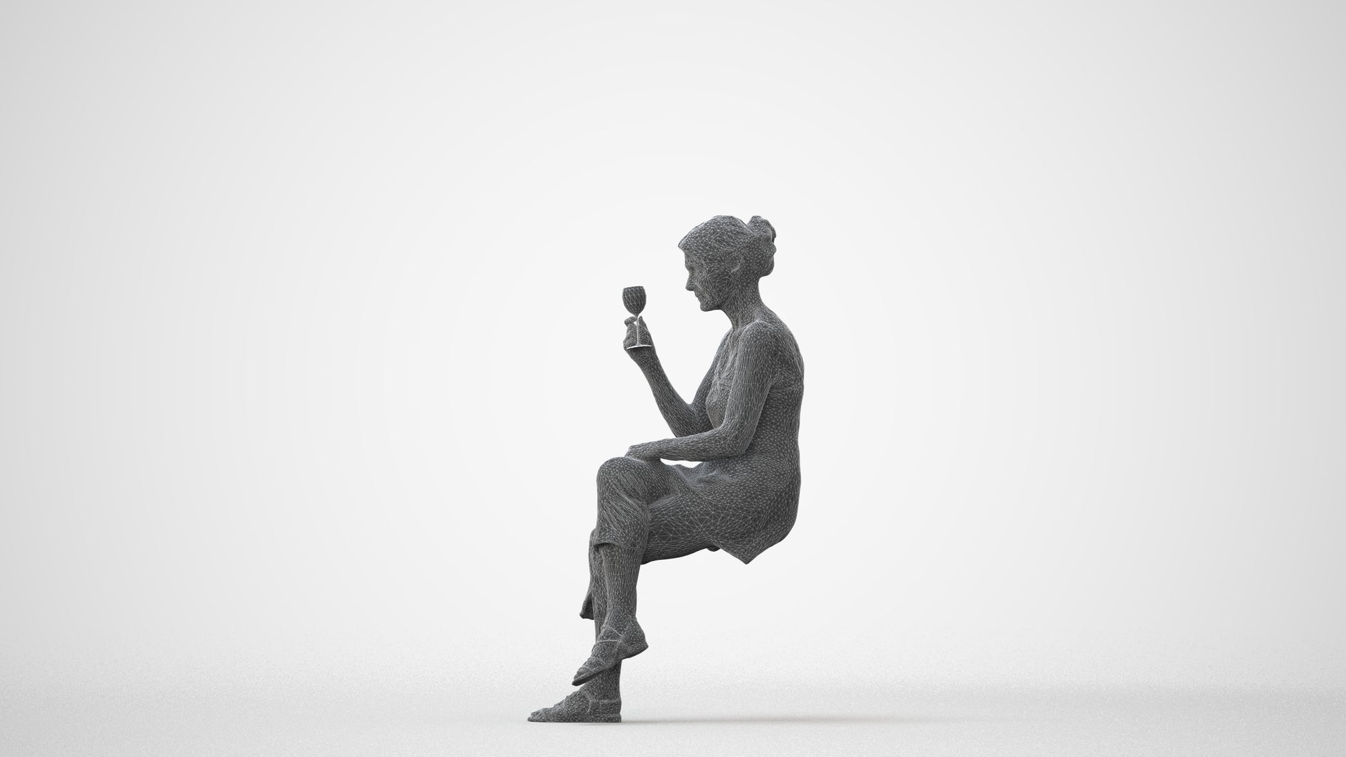 scanned 3D senior woman casual sitting, photogrammetry people for Enscape and V-Ray, square thumbnail
