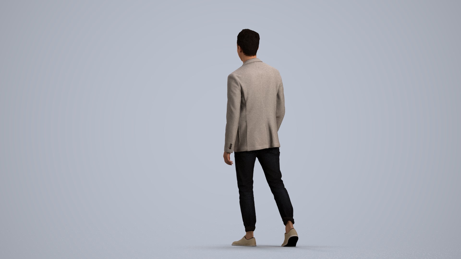 3D scanned man walking business, photorealistic archviz people for Enscape and SketchUp, front view render