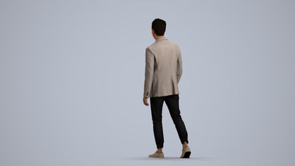 3D scanned man walking business, photorealistic archviz people for Enscape and SketchUp, front view render