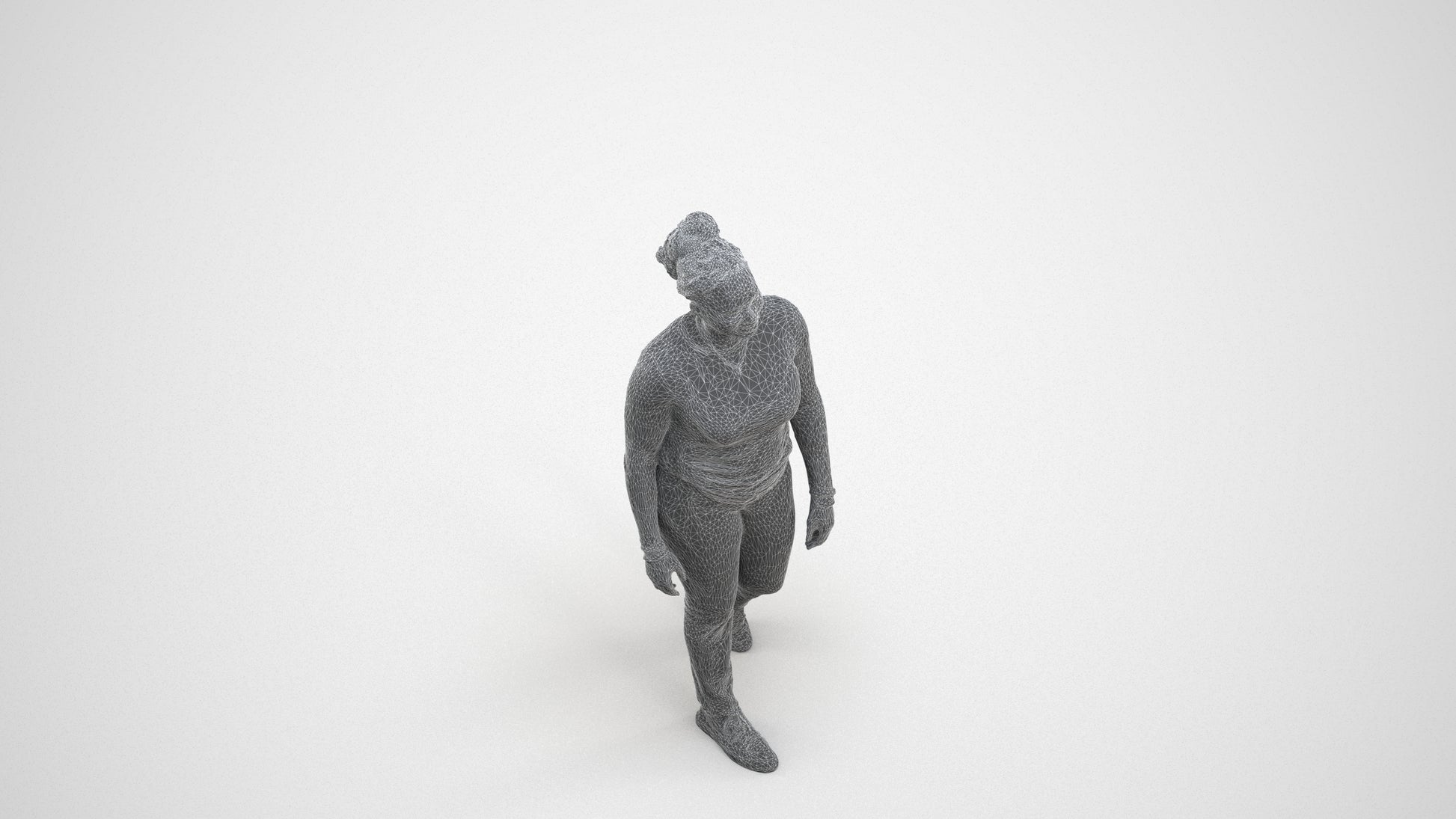 3D scanned woman walking casual, photorealistic archviz people for Enscape and SketchUp, wireframe three-quarter view