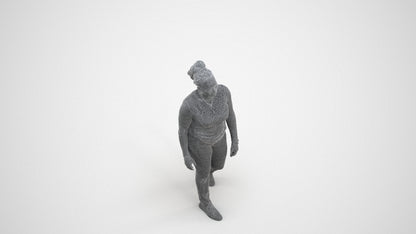 3D scanned woman walking casual, photorealistic archviz people for Enscape and SketchUp, wireframe three-quarter view