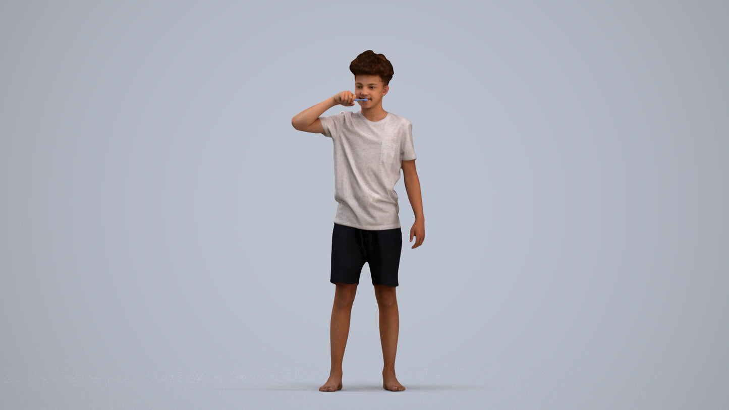 3D scanned boy kids, photorealistic archviz people for Enscape and SketchUp, standing pose render