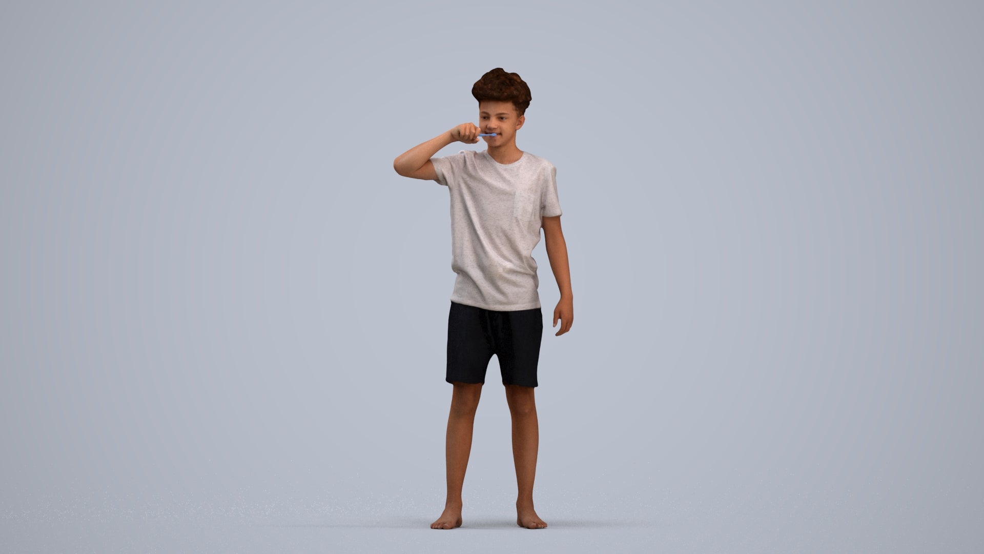3D scanned boy kids, photorealistic archviz people for Enscape and SketchUp, standing pose render