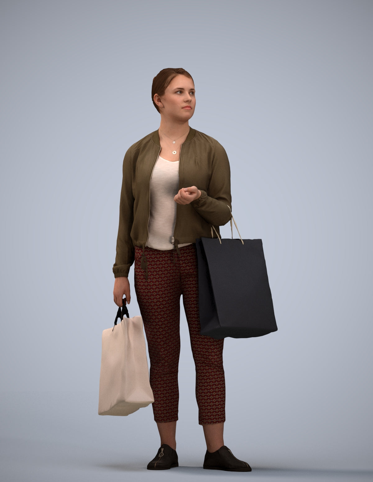 3D scanned woman shopping casual, photorealistic archviz people for Enscape and SketchUp