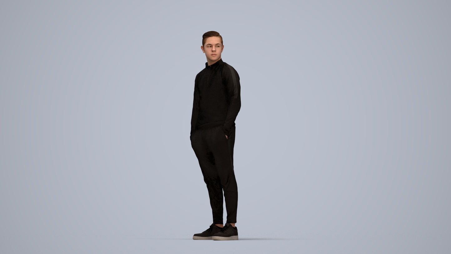 3D scanned boy kids casual, photorealistic archviz people for Enscape and SketchUp, top-down view render