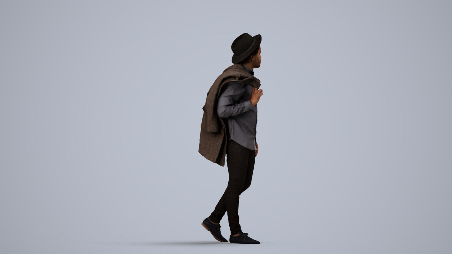 realistic 3D people man casual standing, render-ready for V-Ray and Corona, FBX OBJ, side view render