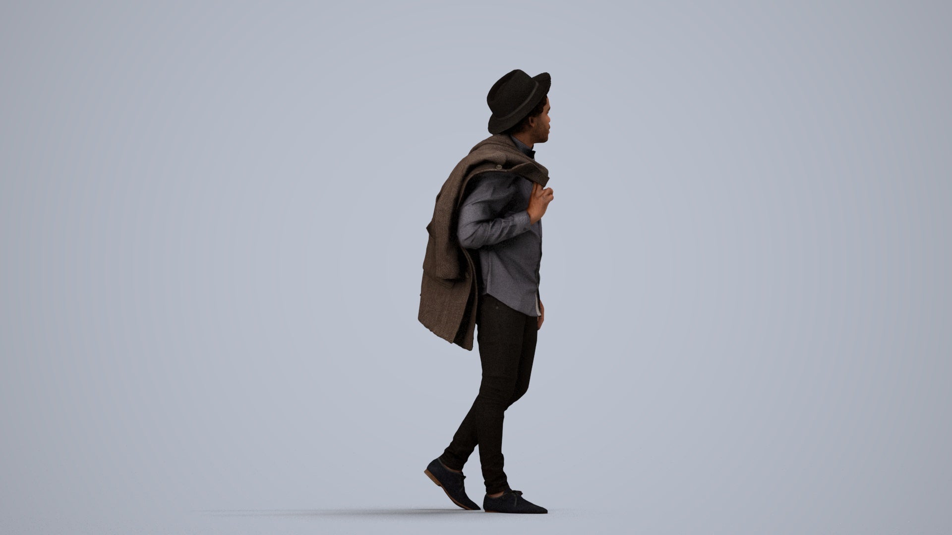 realistic 3D people man casual standing, render-ready for V-Ray and Corona, FBX OBJ, side view render