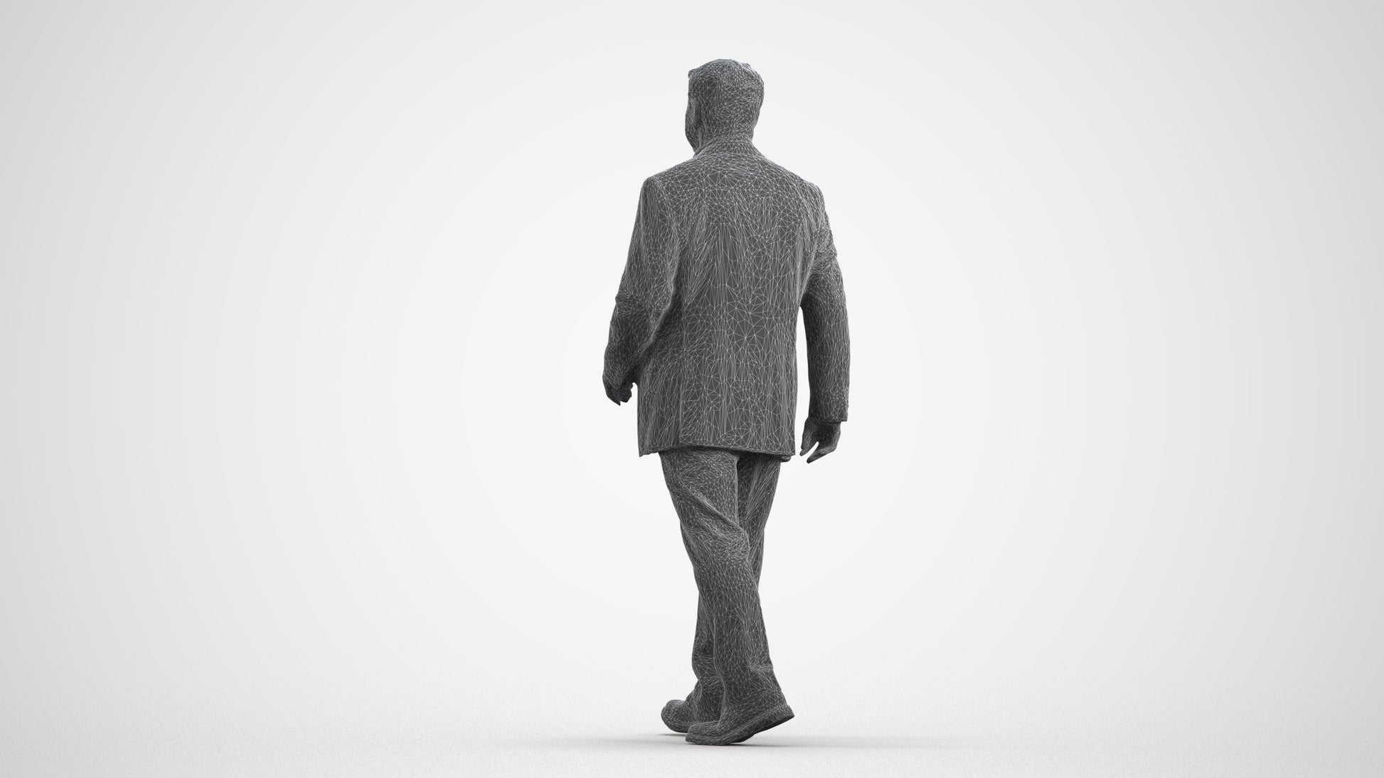 realistic 3D senior man business standing, scanned archviz people for Blender and 3ds Max, wireframe front view