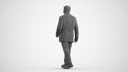 realistic 3D senior man business standing, scanned archviz people for Blender and 3ds Max, wireframe front view