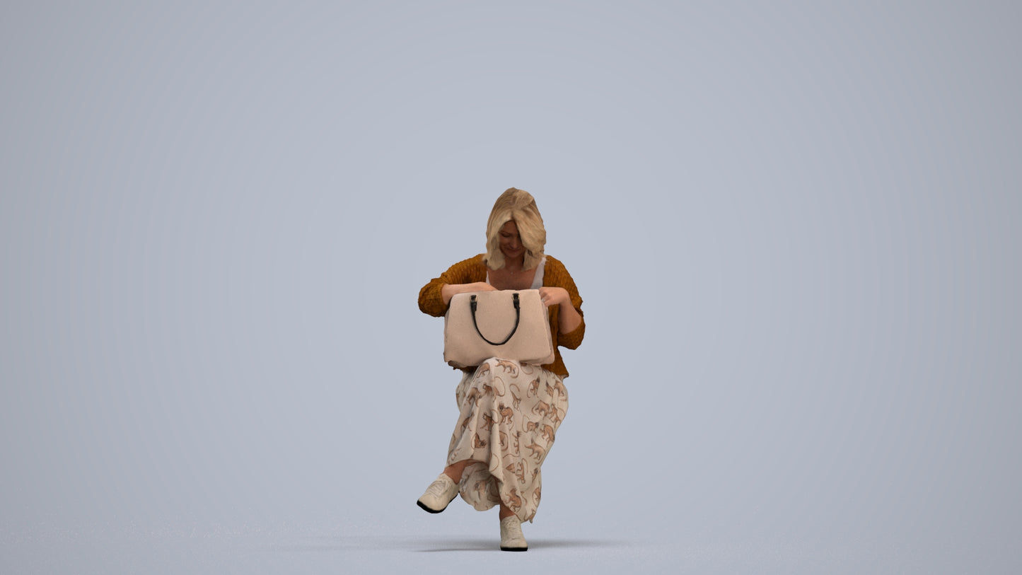 realistic 3D woman casual sitting, scanned archviz people for Blender and 3ds Max, standing pose render