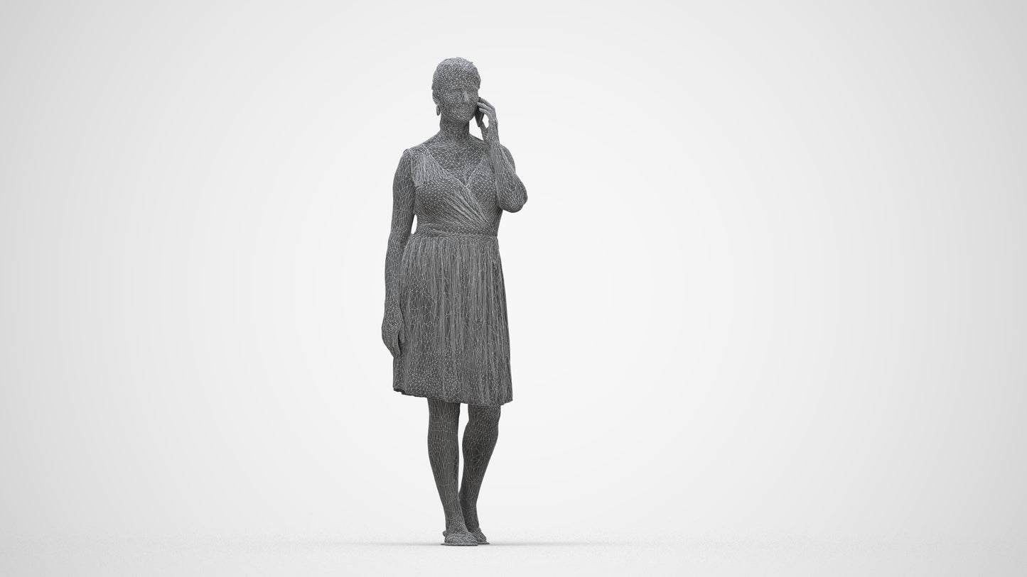 realistic 3D woman casual walking, scanned archviz people for Blender and 3ds Max, wireframe back view