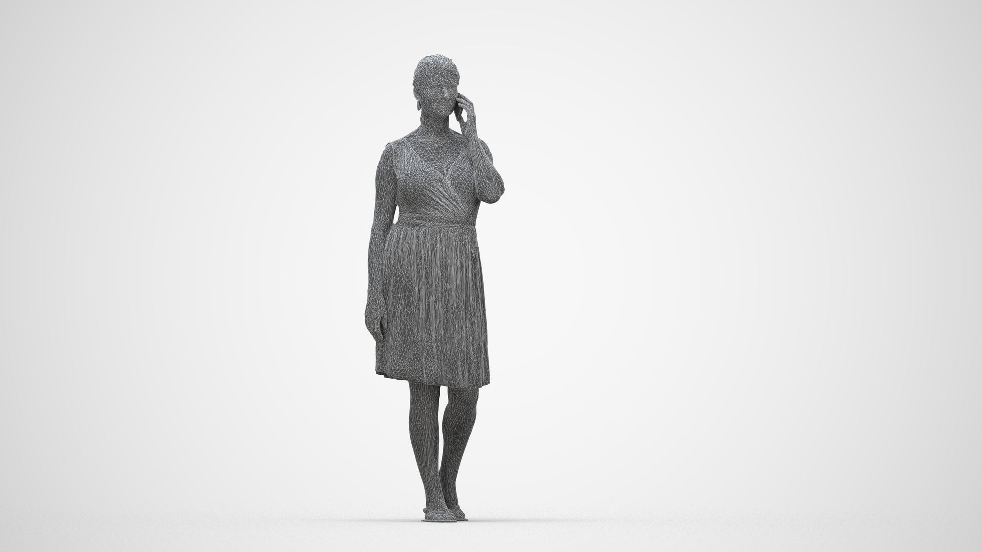 realistic 3D woman casual walking, scanned archviz people for Blender and 3ds Max, wireframe back view