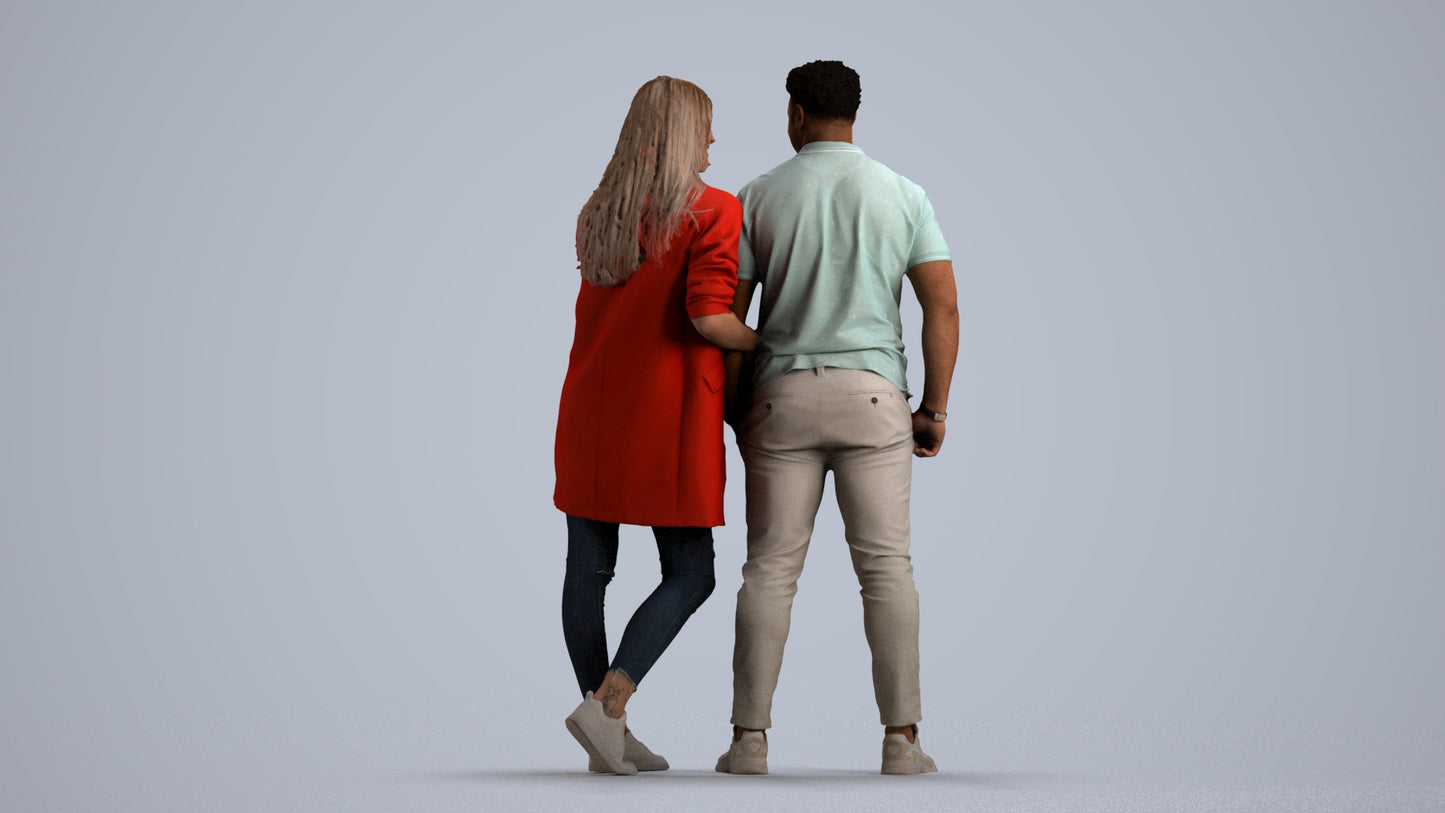 realistic 3D human man casual couple, archviz people FBX OBJ for Blender, front view render