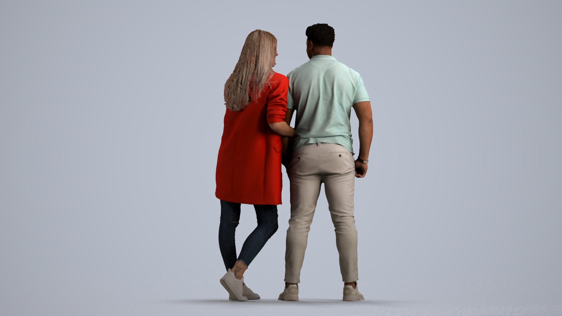 realistic 3D human man casual couple, archviz people FBX OBJ for Blender, front view render
