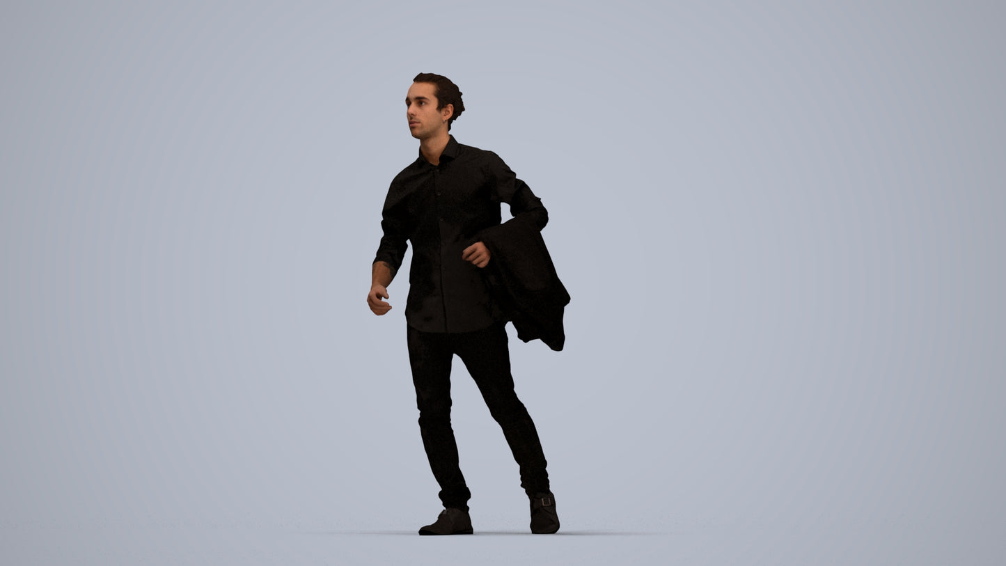 photogrammetry 3D man casual walking, realistic human model archviz FBX, top-down view render
