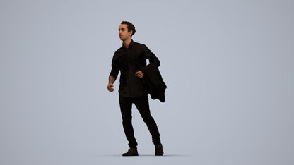 photogrammetry 3D man casual walking, realistic human model archviz FBX, top-down view render