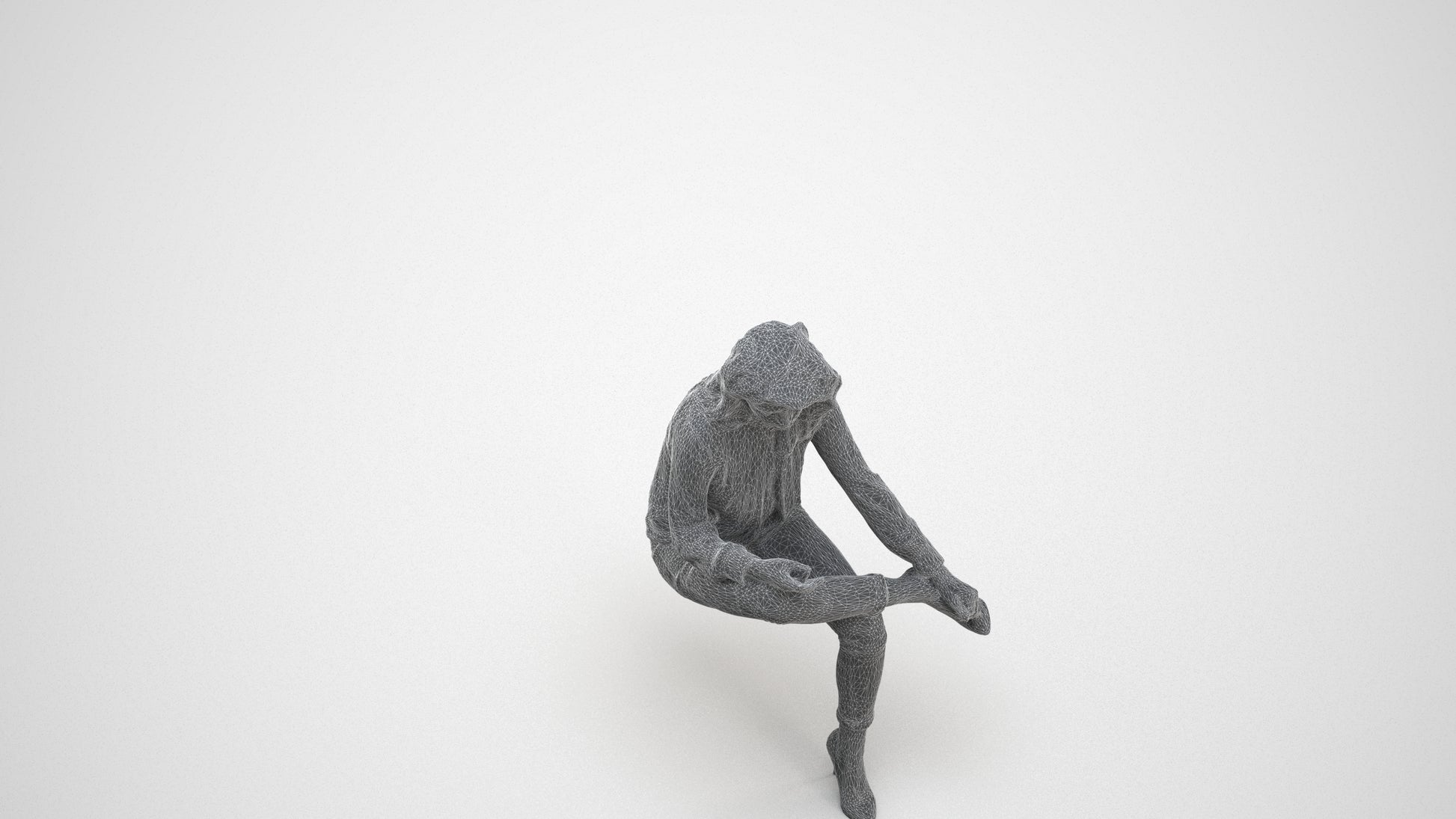 realistic 3D senior woman business sitting, scanned archviz people for Blender and 3ds Max, wireframe three-quarter view