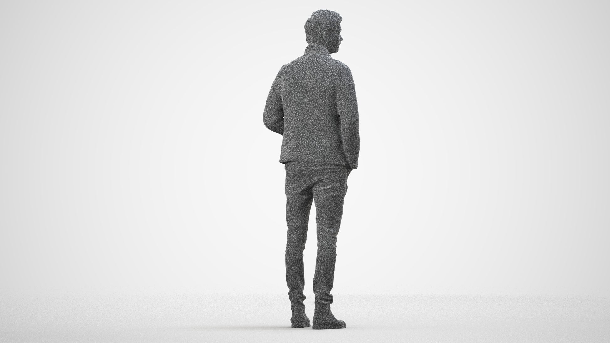 3D people model man casual business, scanned human for 3ds Max rendering, wireframe side view