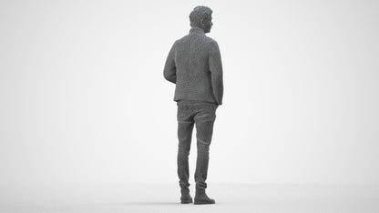 3D people model man casual business, scanned human for 3ds Max rendering, wireframe side view
