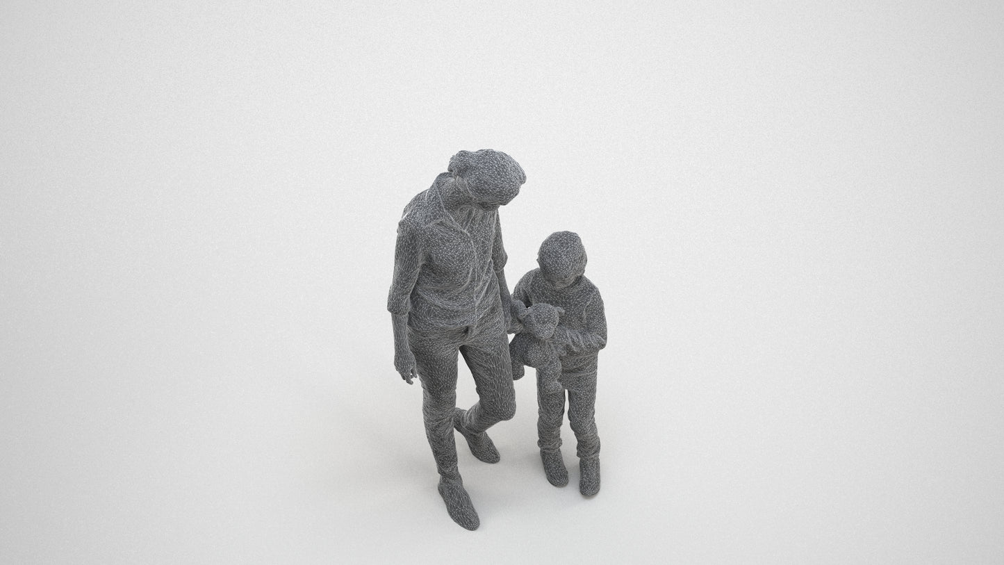 photogrammetry 3D girl casual kids, realistic human model archviz FBX, wireframe three-quarter view