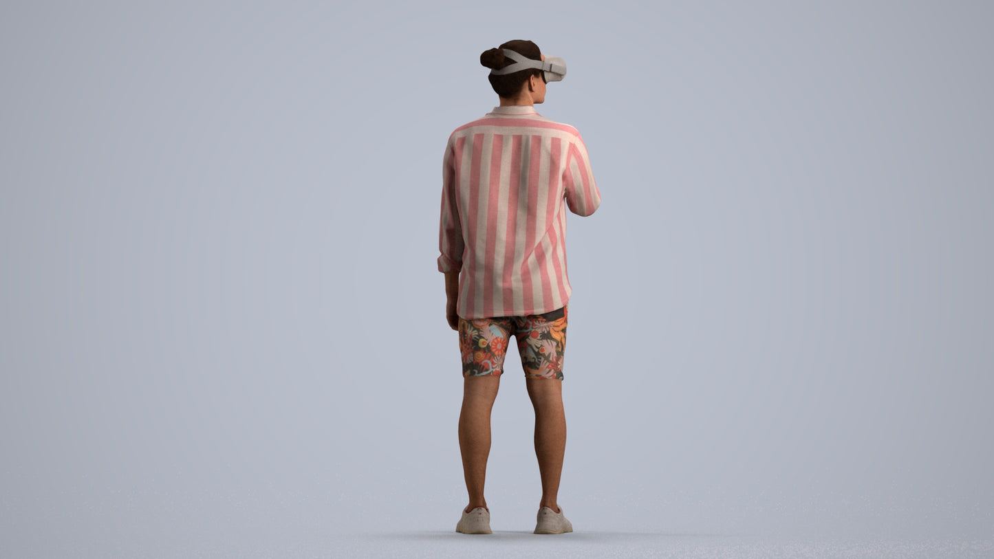 realistic 3D human man casual standing, archviz people FBX OBJ for Blender, front view render
