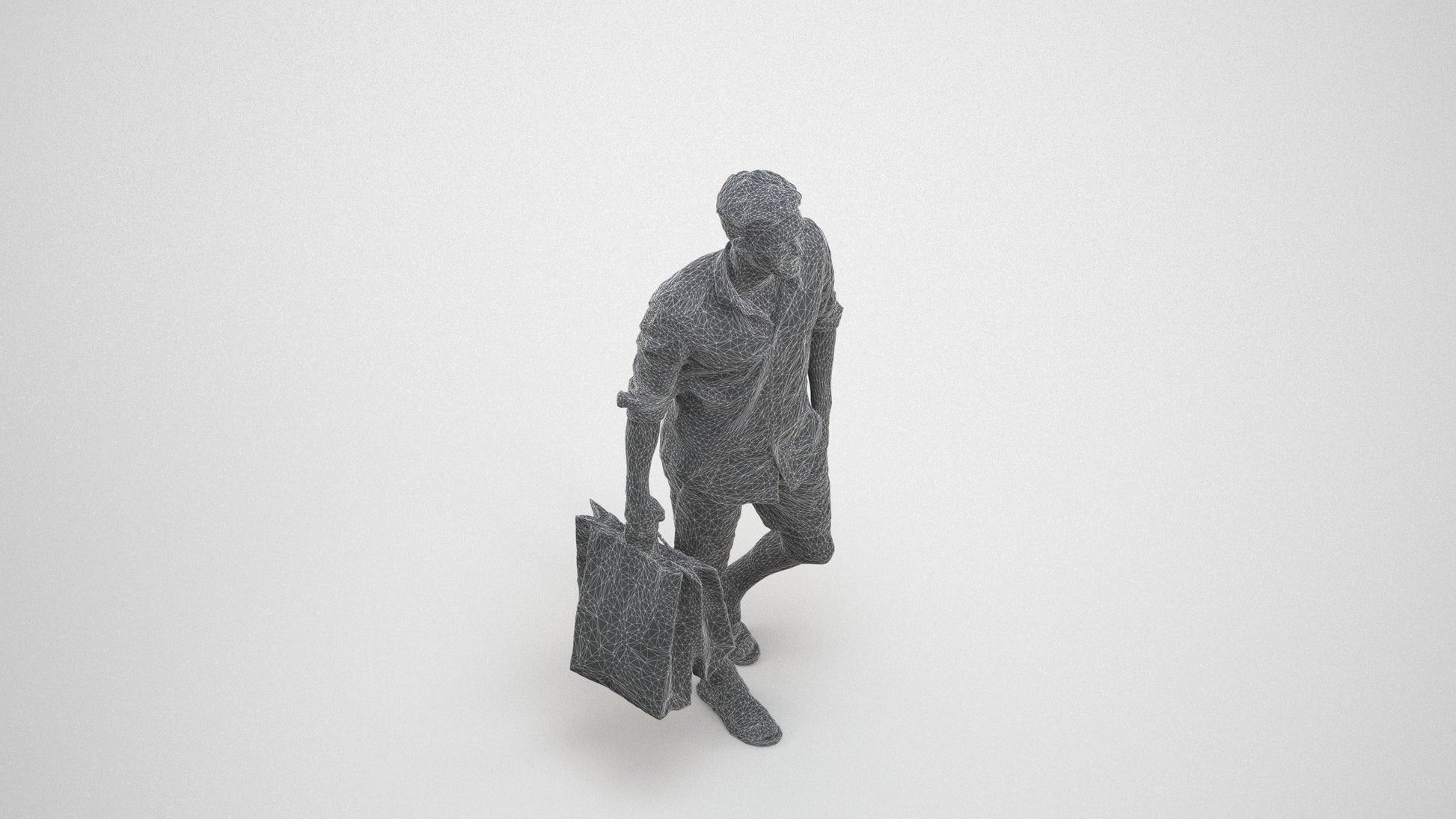 realistic 3D people man casual shopping, render-ready for V-Ray and Corona, FBX OBJ, wireframe three-quarter view