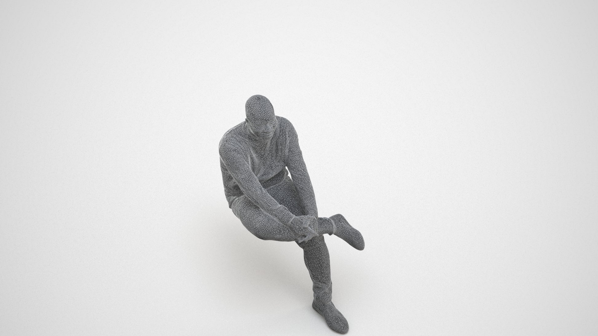 scanned 3D man casual sitting, photogrammetry people for Enscape and V-Ray, wireframe three-quarter view