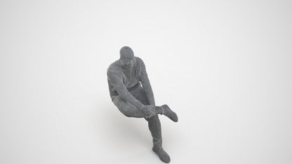 scanned 3D man casual sitting, photogrammetry people for Enscape and V-Ray, wireframe three-quarter view