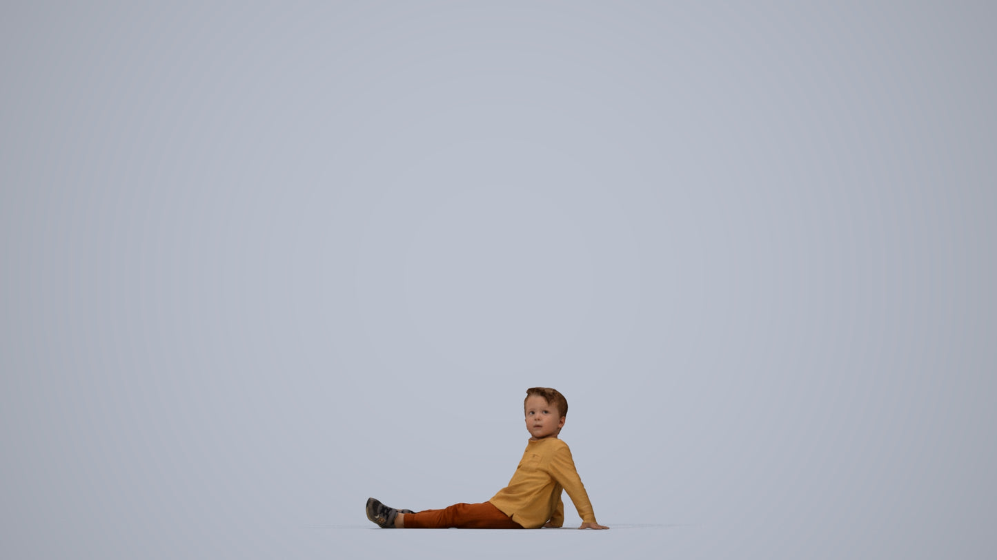 realistic 3D boy casual kids, scanned archviz people for Blender and 3ds Max, top-down view render