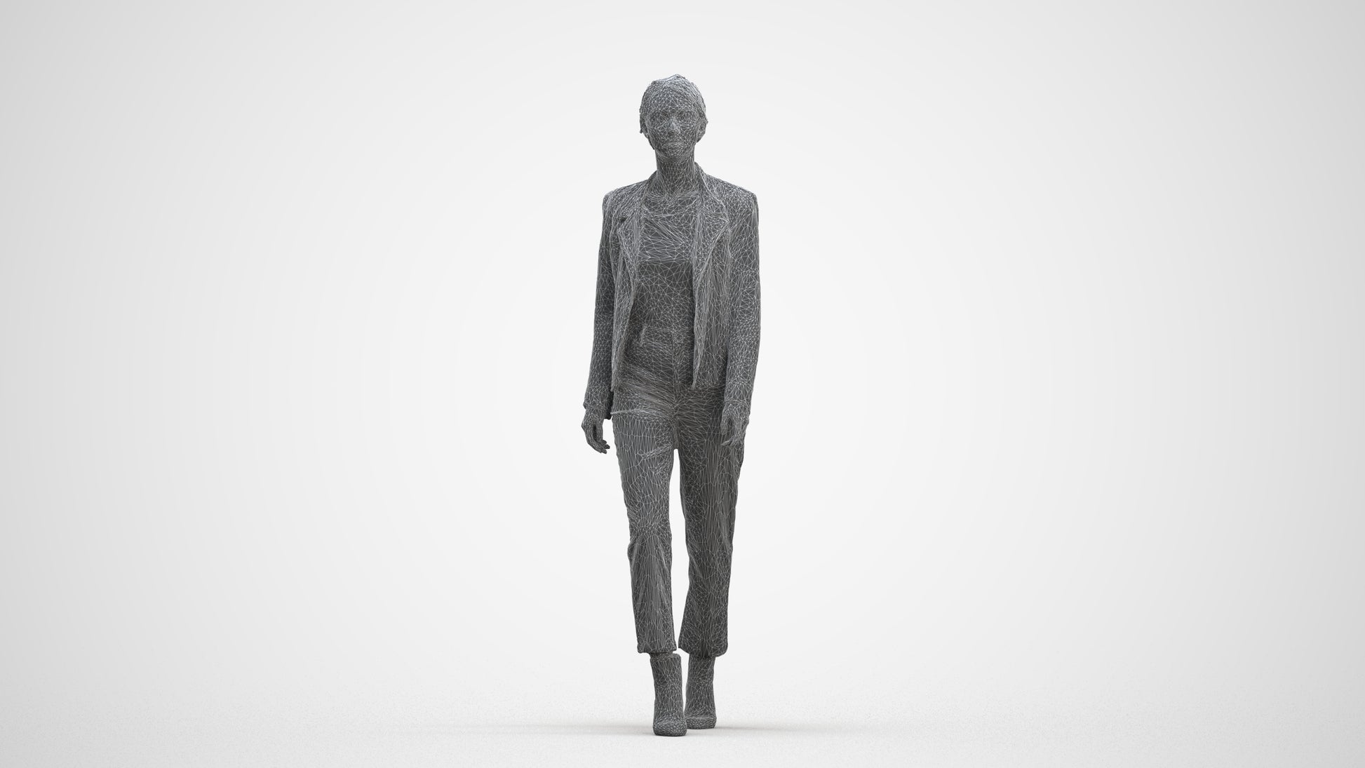 3D scanned woman walking business, photorealistic archviz people for Enscape and SketchUp, three-quarter front view render