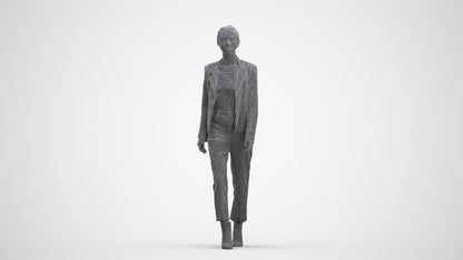 3D scanned woman walking business, photorealistic archviz people for Enscape and SketchUp, three-quarter front view render