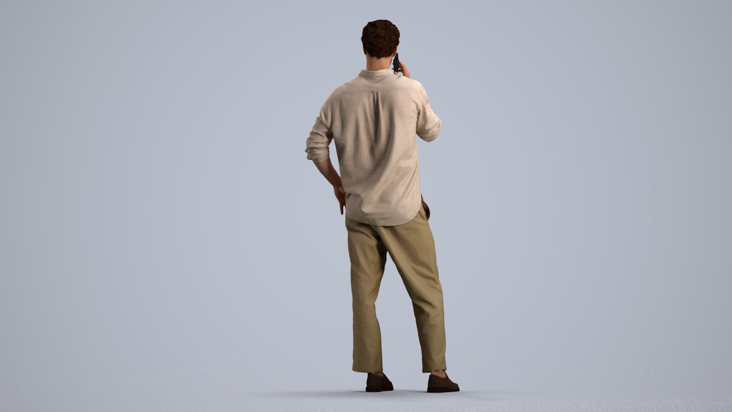 realistic 3D human man casual standing, archviz people FBX OBJ for Blender, front view render