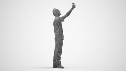 3D human model man casual standing, photogrammetry scanned person for archviz, wireframe side view