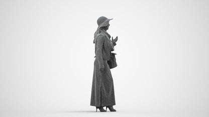 realistic 3D human woman casual standing, archviz people FBX OBJ for Blender, wireframe side view