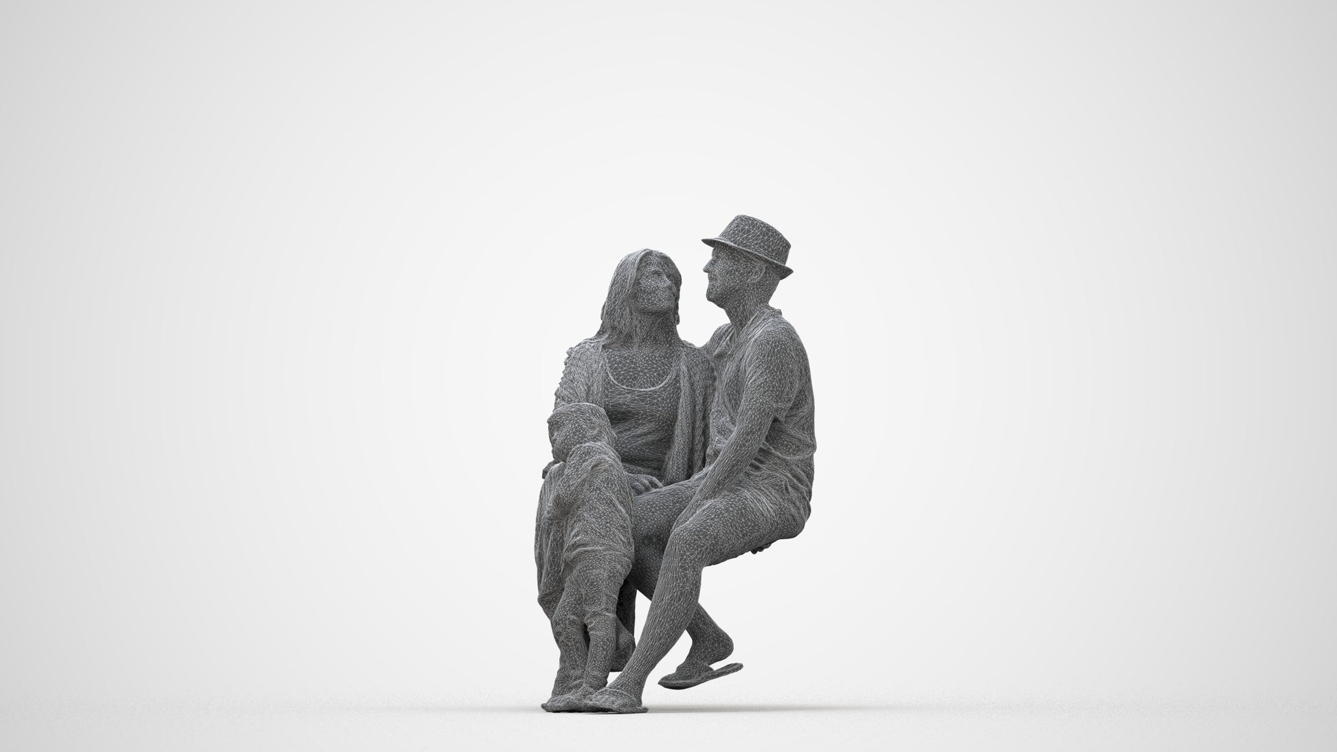 3D scanned girl kids, photorealistic archviz people for Enscape and SketchUp, wireframe back view