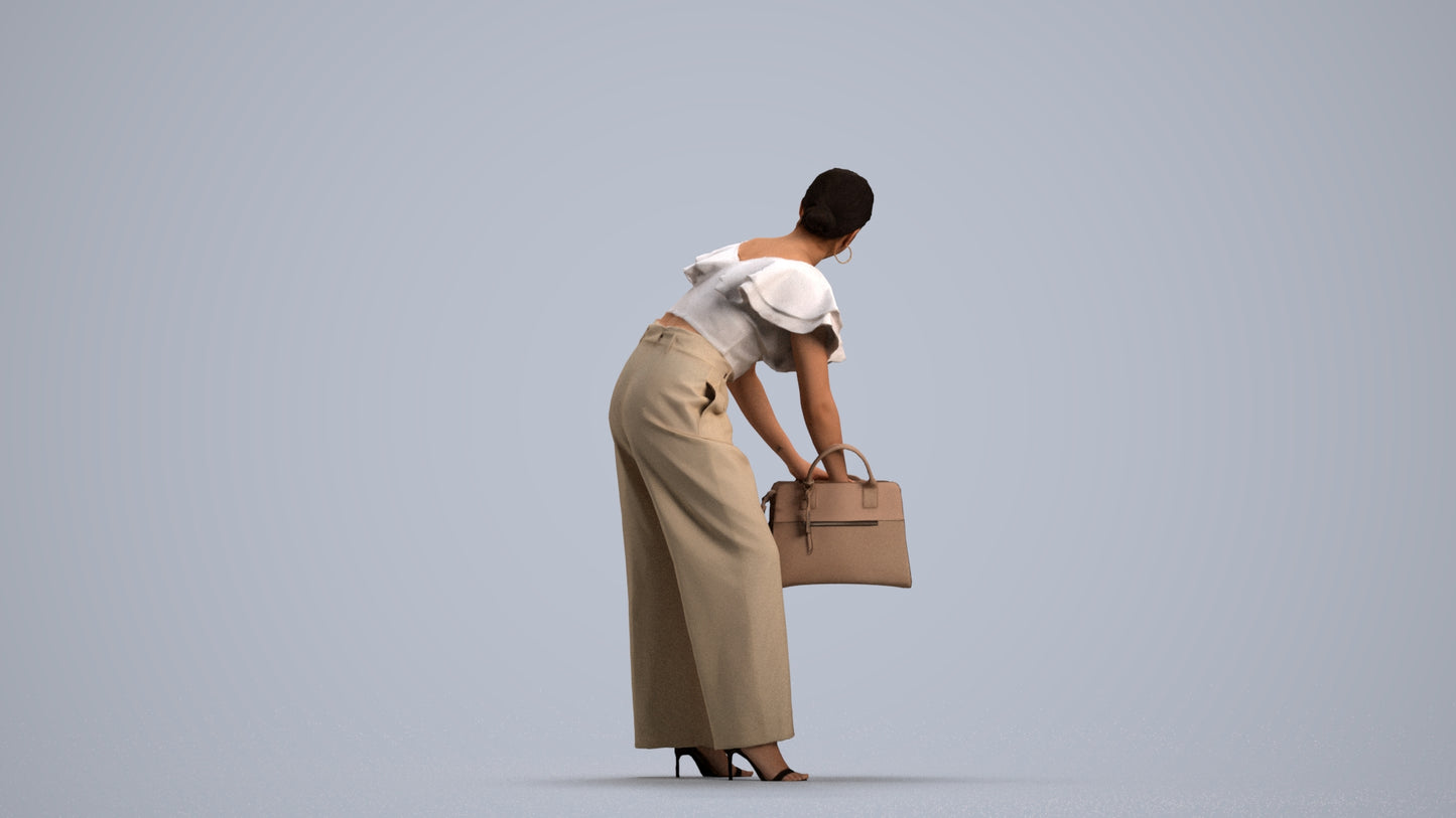 3D scanned woman standing business, photorealistic archviz people for Enscape and SketchUp, front view render