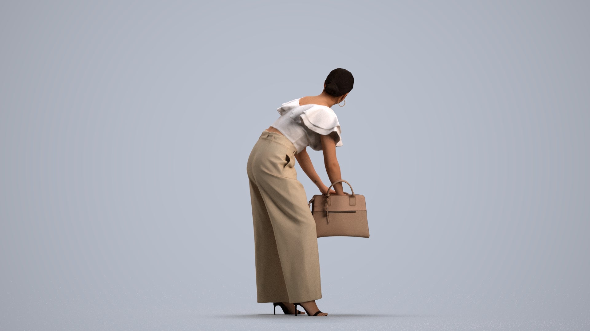3D scanned woman standing business, photorealistic archviz people for Enscape and SketchUp, front view render